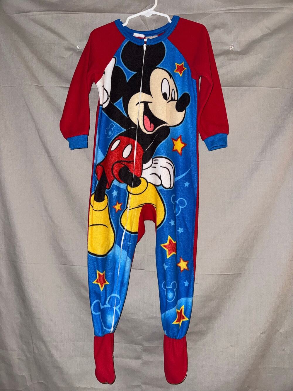 Disney Mickey Mouse Toddler Boys Red Blue Footed Pajamas Full Zip, Size 4T